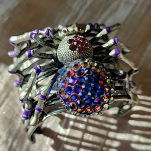 Heliotrope Amethyst Purple Swarovski Crystals Pewter Spider Cuff Bracelet NEW